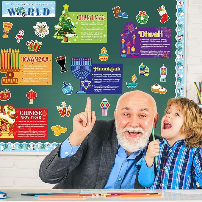 Winter Bulletin Board Decorations Set Christmas The World Winter Holidays Classroom Bulletin Board Cutouts for Christmas School Home Wall Chalkboard Decor