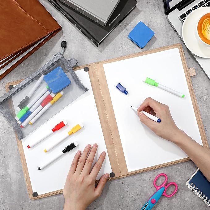 6 Sides Dry Erase Notebook Portable Whiteboards Notebook 12"x9"(a4) Small Reusable Whiteboard Notepad Foldable Anti-ghosting Surface, Travel White Board for Office Study Meeting Planning