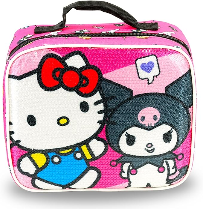 Kuromi Backpack and Lunch Box Set for Girls - Bundle with 16” Kuromi Backpack, Lunch Bag, Water Bottle, Stickers, More | Hello Kitty and Friends Backpack Set