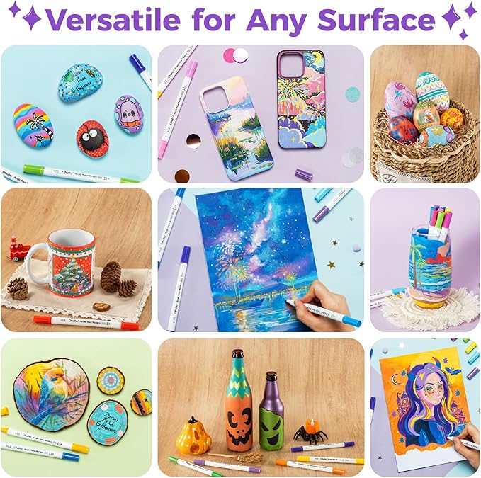 Ohuhu Acrylic Paint Markers Dual Tips: 36 Colors Brush & Fine Paint Pens High Opacity Acrylic Markers Waterproof Lightfast for Christmas Gifts Rock Painting 3D Prints Egg Wood Glass Ceramic DIY Crafts
