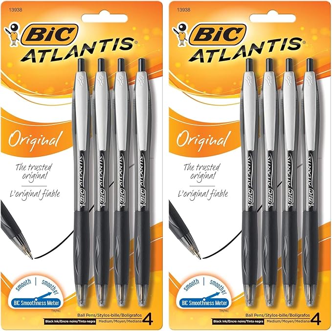 BIC Black Ballpoint Pens, Medium Point 1.0mm | Retractable | Ultra Smooth Writing | 4-Count | Pack of 2