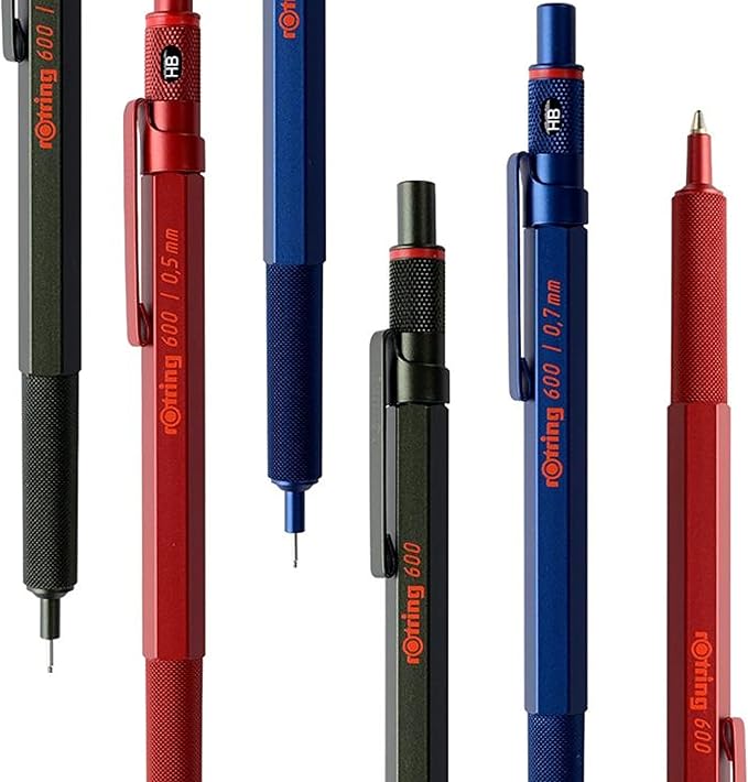 Rotring 600 Ballpoint Pen Medium Point Black Ink Black Barrel Refillable,(Pack of 2)