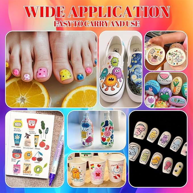 12 Colors Nail Art Pens Set, 3D Acrylic Paint Nail Pens for Nail Art Quick Dry, Waterproof, DIY Design Nail Paint Pens, Nail Art Pen for Drawing & Dotting, Nail Art Tools for Home Salon