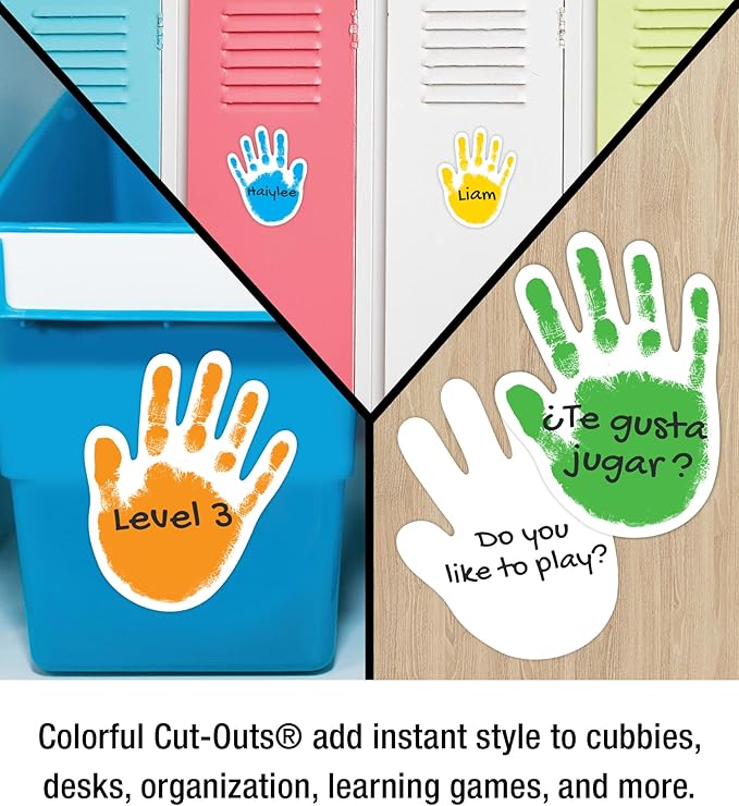 Carson Dellosa Colorful Helping Hands Bulletin Board Cutouts, Colorful Decor for Bulletin Board Decorations, Cubby, Chalkboard, Locker Decorations, Crafts, and Classroom Decor (42 pc)