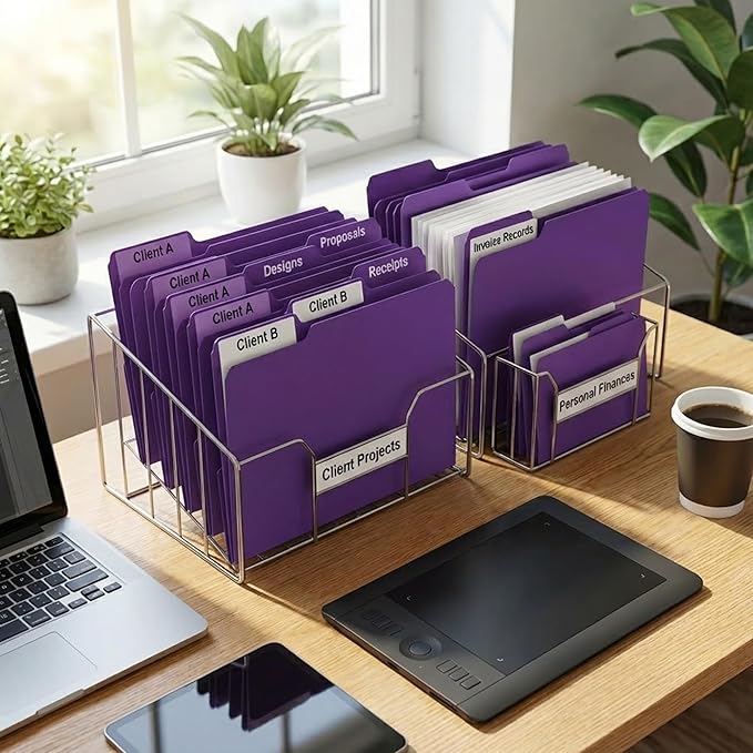 100 Packs Purple File Folder,1/3-Cut Tabs,File Folders Letter Size,8.5x11 File Folders for Office,School and Home,Organizer Documents