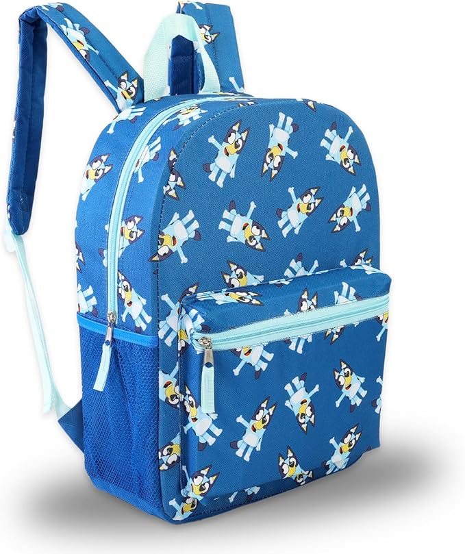 Bluey Backpack and Lunch Box Set - Bundle with 15" Bag, Lunch Box, Bottle, Stickers, More | Bluey & Bingo School Supplies (Multicolor)