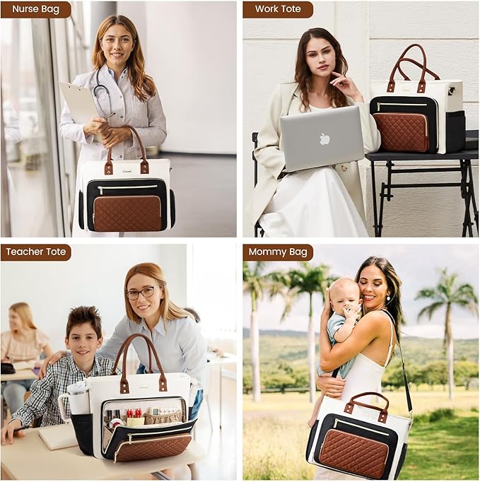 LOVEVOOK Teacher Tote Bag for Women Work, Nurse Bags Laptop Bag With Large Cup Holder, Professional Computer Briefcase Business Purses Handbag, Diaper Bag Mother Gift, 15.6 Inch