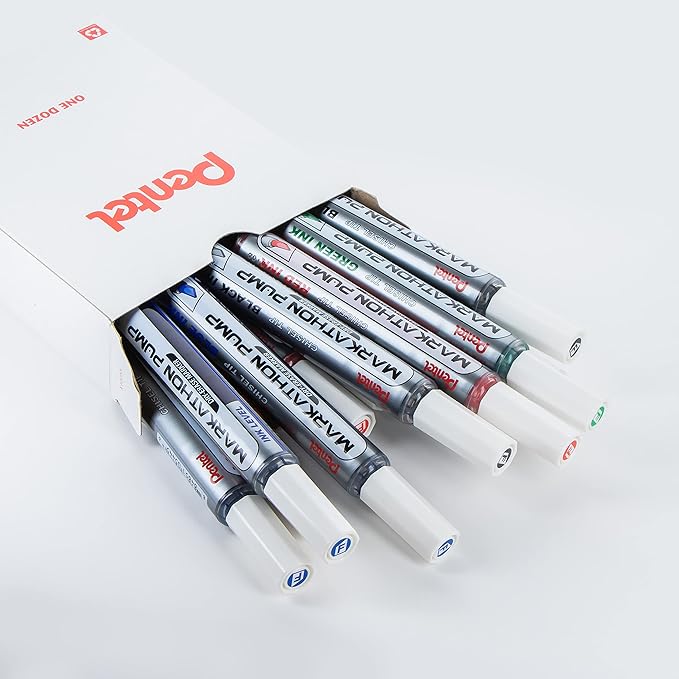 Pentel Markathon Pump Dry Erase Marker, Chisel Tip, Assorted Ink, 12 Pack (MWL6SX-12M)
