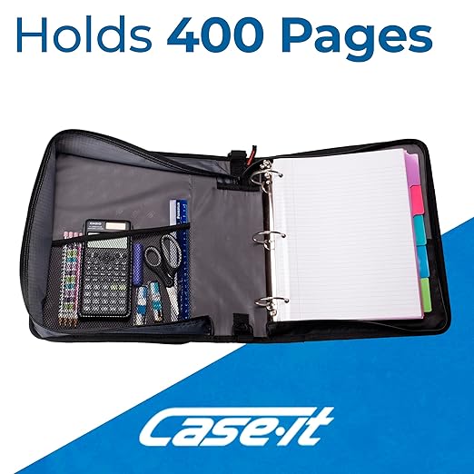 Case-it 2 Inch 3 O-Ring Zipper Binder with Padded Laptop Case Workstation, Shoulder Strap, LT-117, Black