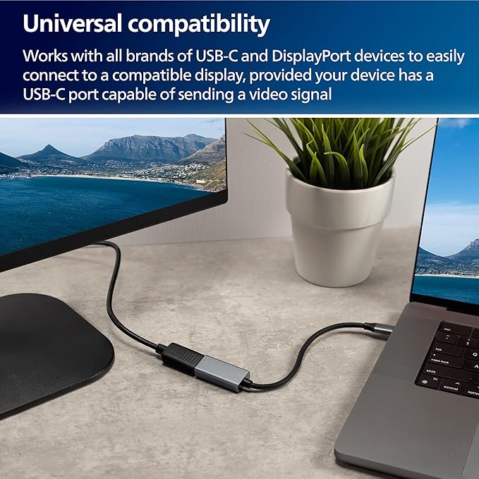 Philips USB C to DisplayPort Adapter, [8K UHD @ 60Hz 4K HD @ 144Hz] Type C USB C Adapter 32.4 Gbps Data Transfer Speed for MacBook Pro MacBook Air, iPad Pro, XPS 15/13, Spectre, Surface, SWL9753S/37