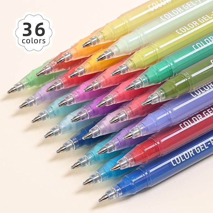 Acrylic Gel Pens for Coloring, 36 Colors Set 3D Acrylic Paint Pens with 1mm Bullet Tip for Adult Coloring, Gel Pens for Black Paper, Rock, Glass, Fabric, DIY and Art Crafts Supplies