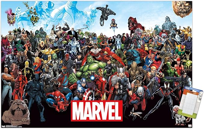 Marvel Comics The Marvel Lineup Wall Poster, 34L" x 22.4W", Premium Poster & Mount Bundle