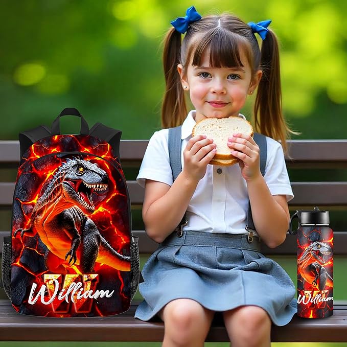 Custom Dinosaur Backpack for Boys Back to School Kids Backpacks with Lunch Box Personalized Name Bookbag for Elementary Middle School