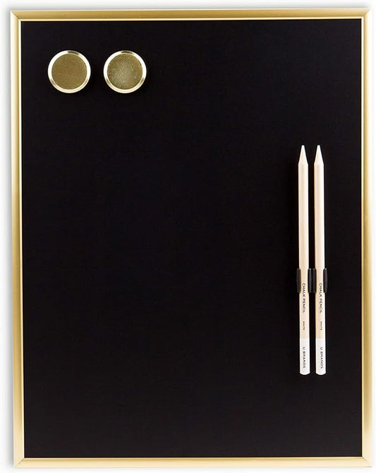 U Brands Magnetic Chalkboard, 11" x 14", Gold Metal Frame, Premium Matte Surface, Includes Chalk Pencils and Magnets
