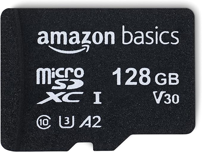 Amazon Basics Micro SDXC Memory Card with Full Size Adapter, A2, U3, Class 10, Read Speed up to 100 MB/s, 128 GB, Black