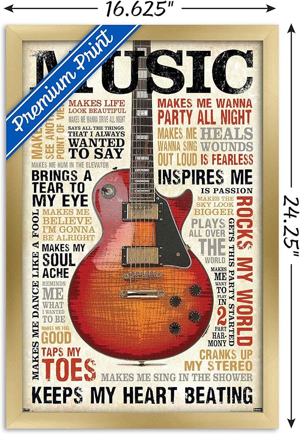 Trends International Music Inspires Me Wall Poster, 14.725" x 22.375", Gold Framed Version
