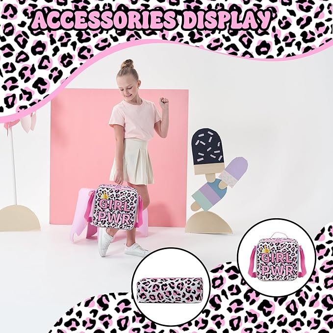 Backpack for School Girls Backpack with Lunch Box Kids Backpacks for Girls Leopard Backpacks for Elementary Teens Back to School