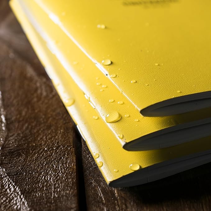 Rite in the Rain Weatherproof Stapled Notebook, 4.625" x 7", Yellow Cover, Field Pattern, 3 Pack (No. 351FX)