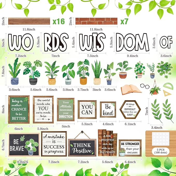 57 Pcs Plant Bulletin Board Set Inspirational Flower Bulletin Board Decoration Positive Cutout Classroom Decoration for School Office Home Teacher Classroom Wall Supplies