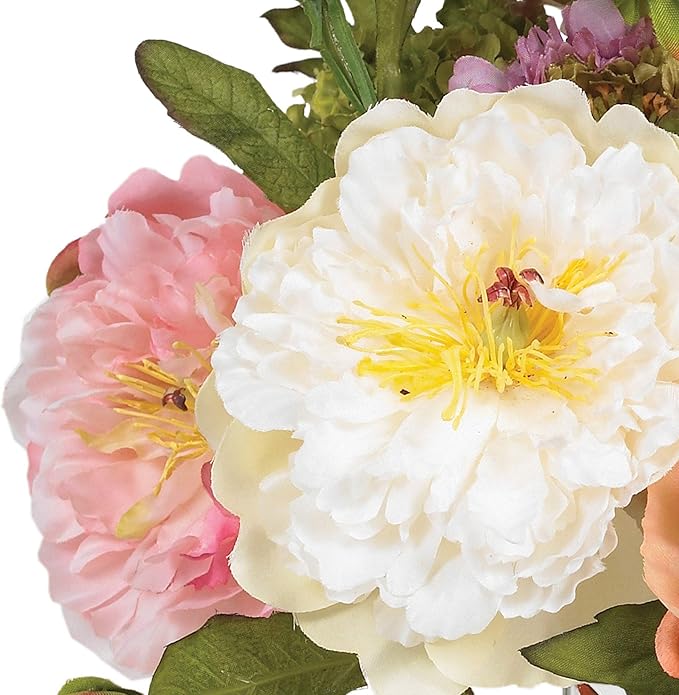 Nearly Natural Mini Artificial Peony Floral Arrangement, Faux Flowers for Table Shelf Decor, Assorted Colors