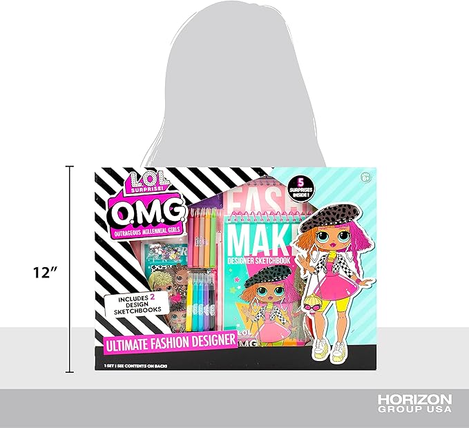 LOL Surprise! OMG Flawless Fashion Sketchbook by Horizon Group USA, DIY Craft Kit, Learn Pattern Making & Drawing, Includes Sketchbook, Stencils, Art Pages, Repositionable Stickers & More