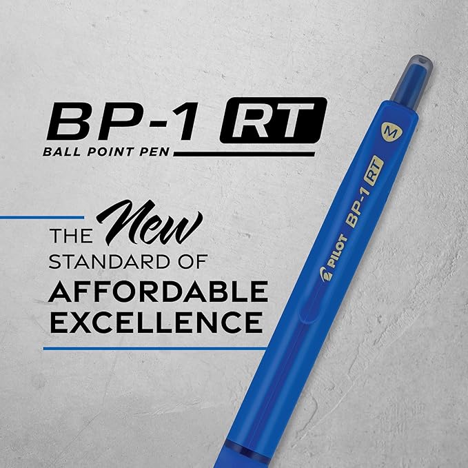 Pilot BP-1RT Advanced Ink, Retractable Ballpoint Blue Ink Pens, Medium Point, Dozen Box, 1mm