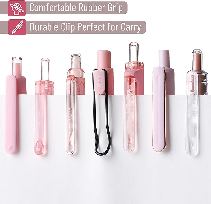 Mr. Pen- Gel Ink Pink Pen Set, 12 Pack, 1 x Aesthetic Highlighter, 0.5mm Cute Pink Pens Black Ink with Pastel Barrels