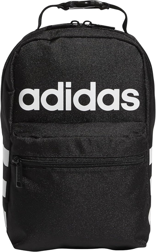 adidas Santiago Lunch Bag Cooler for Women and Men, Insulated Food Container Box with Mesh Pocket, Black/White/2.0, One Size