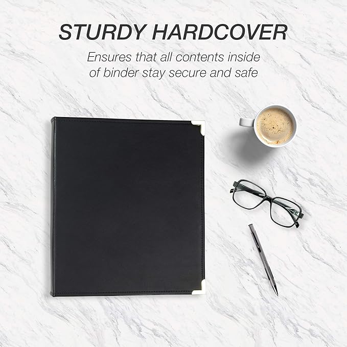 Samsill Classic Collection Leather 3 Ring Binder, Executive Presentation Portfolio, 1.5 Inch (Holds 325 Sheets), Brass Round Ring, Black