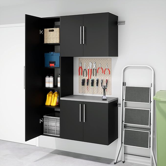 Prepac HangUps Narrow Wall Mounted Garage Storage Cabinet, Tall Storage Organizer Cabinet, 15" W x 72" H x 16" D, Black