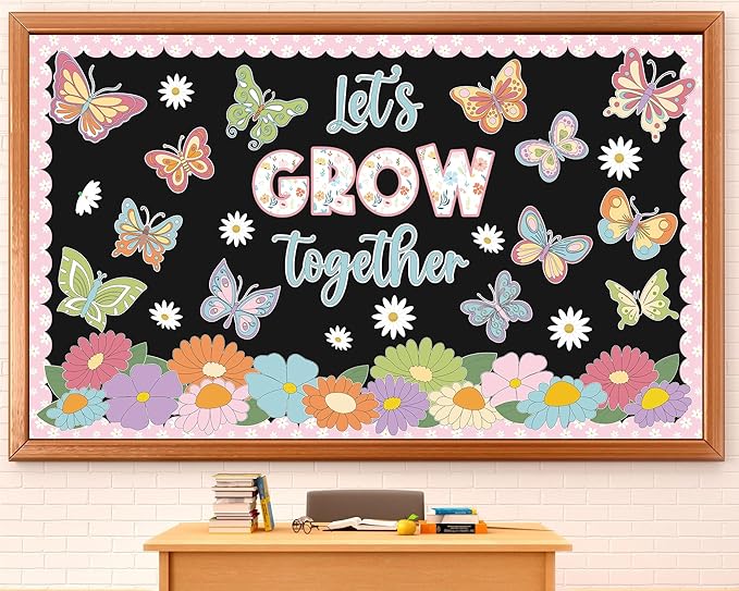 Spring Bulletin Board Decorations Set Spring Butterfly Bulletin Board Let’s Grow Together Paper Cutouts Colorful Floral Classroom Decor for School Offices Home Nursery Chalkboard Wall Supplies