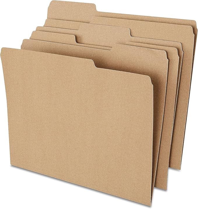 Staples Colored File Folders, Letter Size, 3‑Tab Top‑Tab Design, Kraft, Durable Paper Stock, 100/Pack