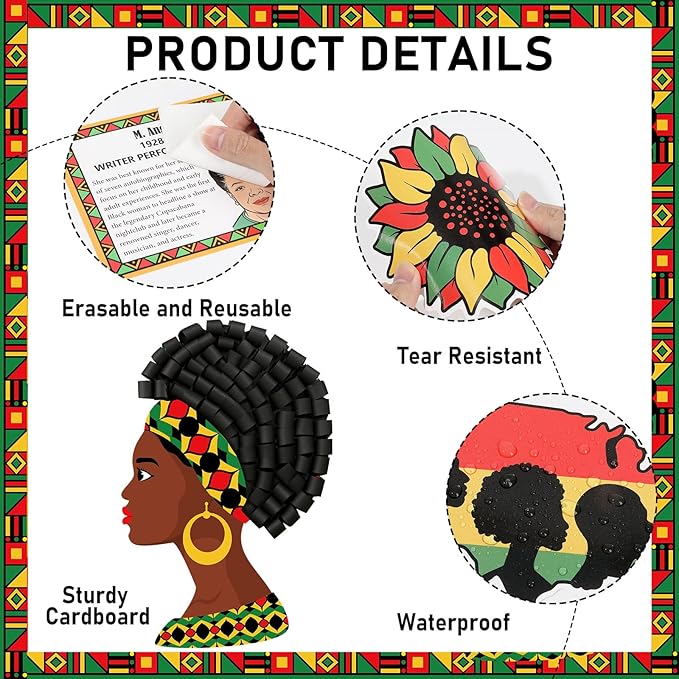 3D Black History Month Bulletin Board Set Famous African American Classroom Decoration Motivational Cutouts Black History Bulletin Board Border for School Classroom Home Party Chalkboard Wall Decor