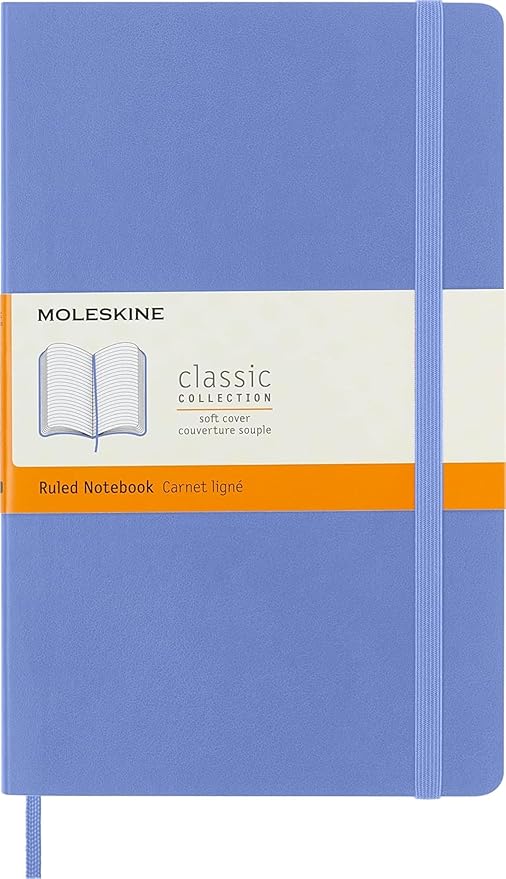Moleskine Classic Notebook, Soft Cover, Large (5" x 8.25") Ruled/Lined, Hydrangea Blue, 192 Pages
