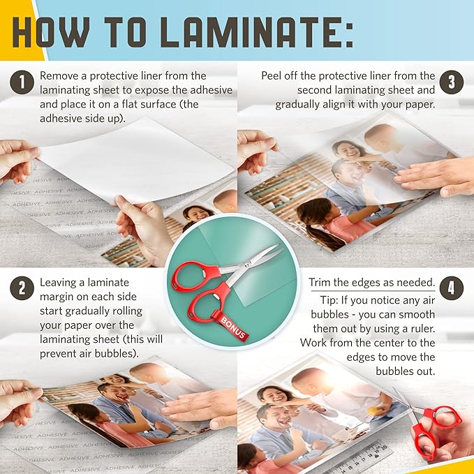 Self Adhesive Lamination Sheets, 9 x 11.5 Inches, 4 Mil Thick, Suited for Letter Size Self Seal Laminating Sheets 8.5 x 11, 20 Pack