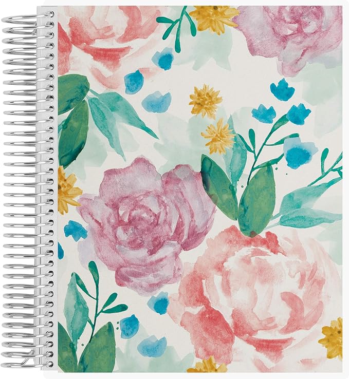 Erin Condren 7" X 9" Spiral Bound Productivity Notebook - Watercolor Blooms, Functional 160 Lined Page and 80Lb Thick Paper Spiral Notebook, Stickers Included