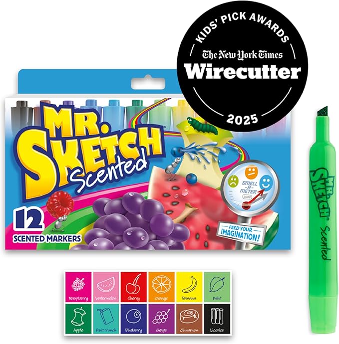 Mr. Sketch Scented Markers, Chisel Tip, Assorted Colors, 12 Count