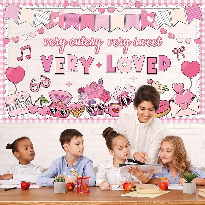Valentine's Day Bulletin Board Decorations Set Pink Love Heart Paper Cutouts for Happy Valentine's Day Classroom Decorations Valentines Bulletin Board for School Home Classroom Chalkboard Wall Decor