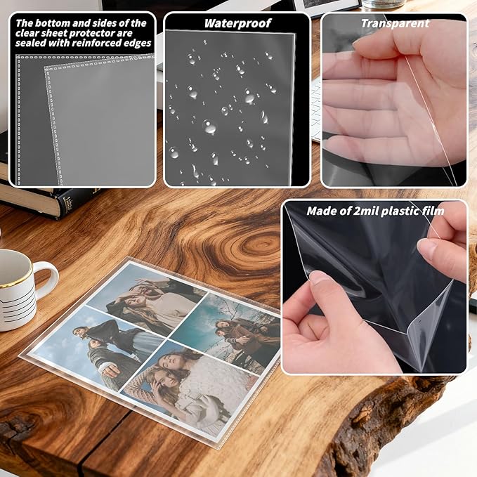200 Pack No Holes Sheet Protectors, 8.5" x 11", Letter Size Heavy Duty Clear View Page Sleeves Protectors, Clear Paper Document Artwork Protectors