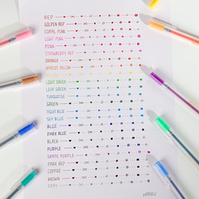 Colored Gel Pens, 0.5mm Fine Tip Pens, No Bleed, Quick Dry, 15 Pack Japanese Style Ball Point Journaling Pen for Coloring, Note Taking, Office School Supplies