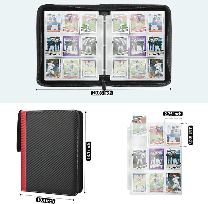 9 Pockets Trading Card Binder with Sleeves Card Organizer, 900 Double Sided Pocket PU Card Collection Binder, Baseball Binder,for Sports Card, MTG, TCG Yugioh Card (Red)