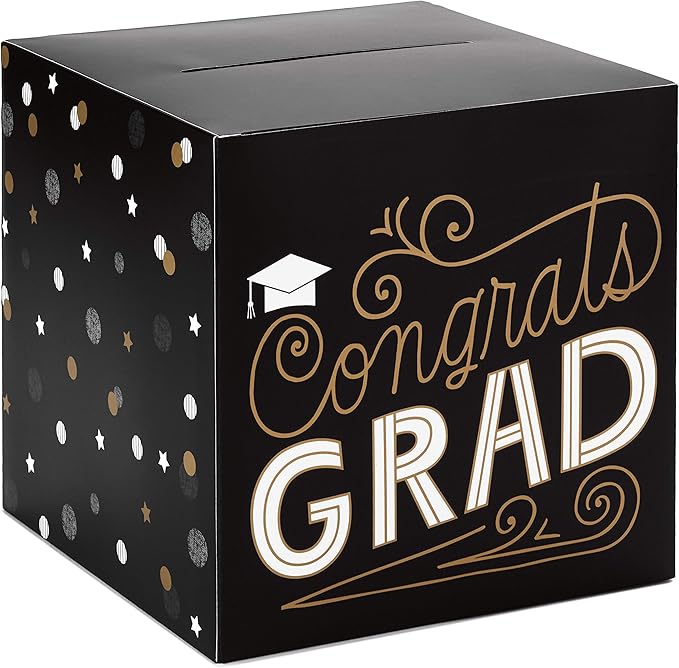 Hallmark 5GEY2000 Graduation Party Kit, Black and Gold (Banner, Table Runner, Card Box, 25 Advice Cards) Graduation Kit, One