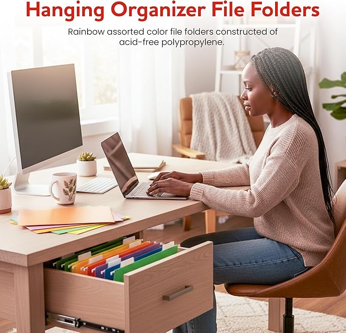 Colored Hanging File Folders – 8 Pack Assorted Colors, Letter Size File Organization Folders for Home, Office, School & Filing Cabinets.