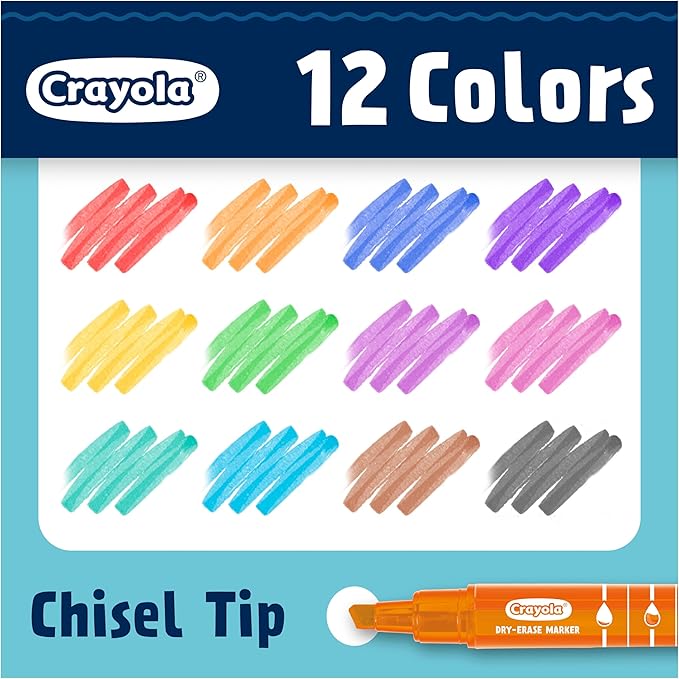 Crayola Take Note Dry Erase Markers for School (12ct) Teacher Supplies, Chisel Tip Whiteboard Markers, Essential Classroom Must Haves, Low Odor (Pack of 2)