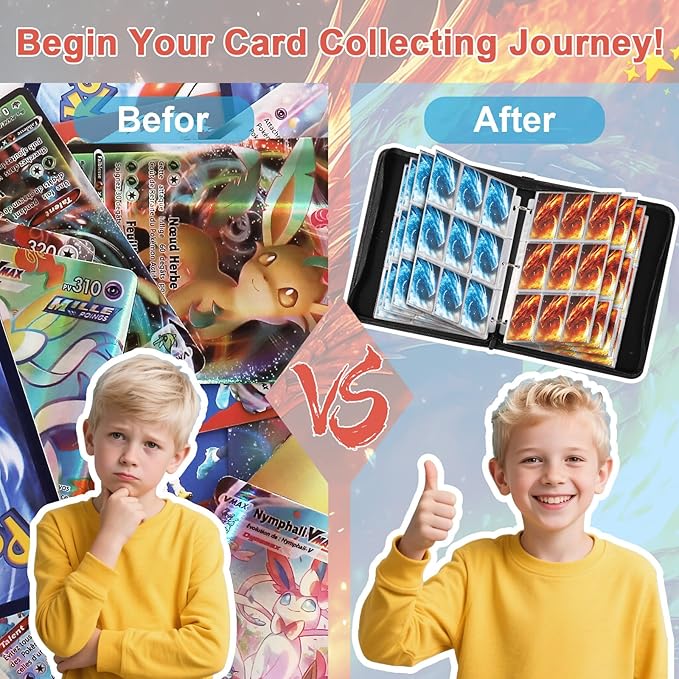 Fire & Ice Dragon 9 Pocket Trading Card Binder Album, Holds 900 Cards with 50 Removable Double-Sided Sleeves, Waterproof PU Leather Zipper Binder for TCG, MTG, Sports Cards