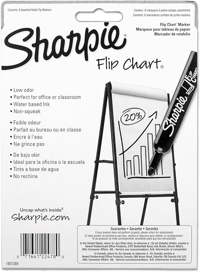 Sharpie 22478 Flip Chart Markers, Bullet Tip, Colors may vary, 8-Count, Colors may vary(Box)