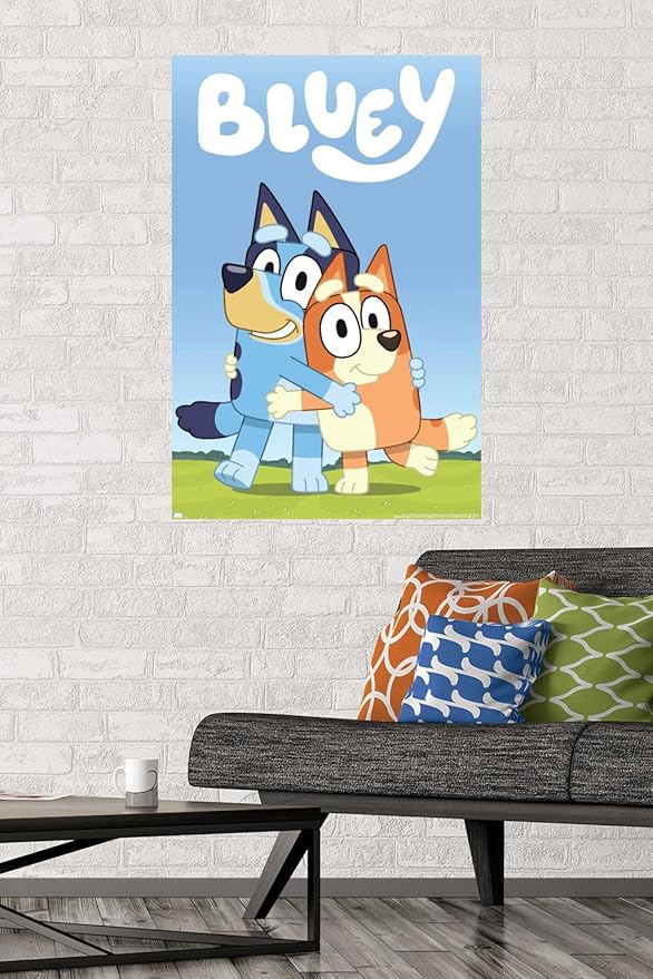 Bluey - Hug Wall Poster, 34L" x 22.4W", Premium Poster & Mount Bundle