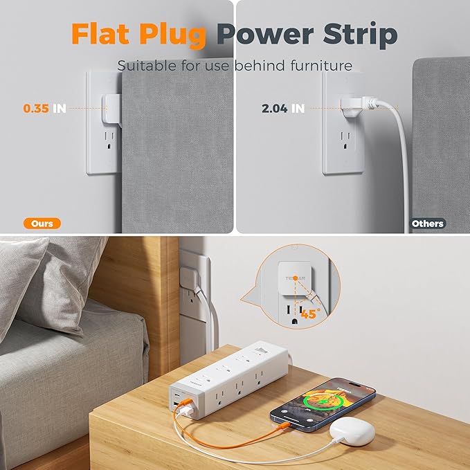 TESSAN Surge Protector Power Strip PD 20W, 10 FT Extension Cord with Multiple Outlets Flat Plug, 4 USB (2 USB C) and 9 AC Outlets, Multi Port Charging Station for Home Office Dorm Room Essentials
