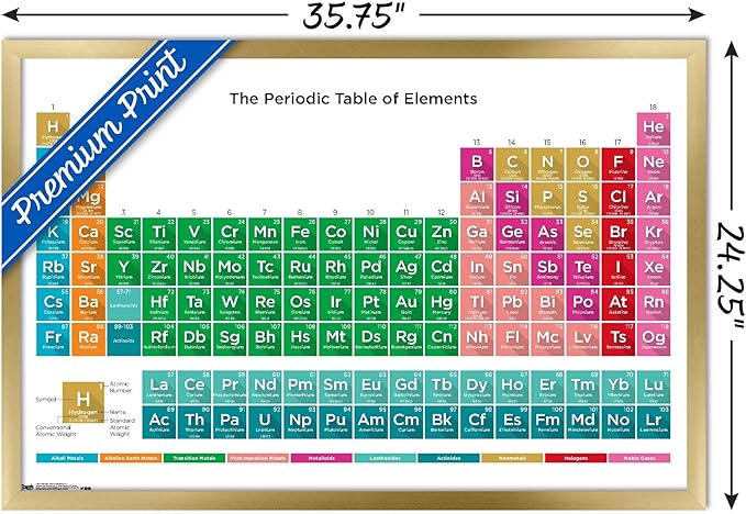 Trends International Periodic Table Of Elements 17 Wall Poster, 22.375" x 34", Gold Framed Version