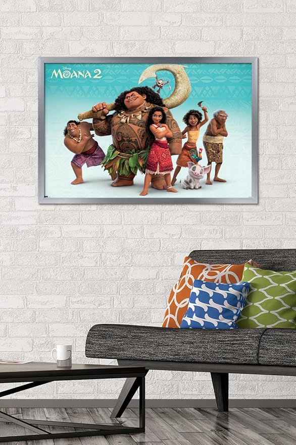 Disney Moana 2 - Group Wall Poster, 34L" x 22.4W", Silver Framed Version